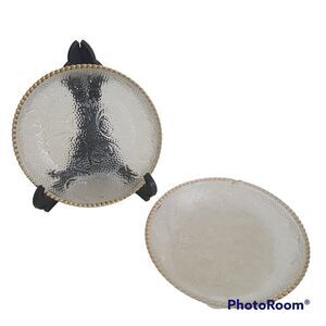 Jeannette Harp Depression Pressed Glass Coaster Trinket Dishes Gold Beaded Rim